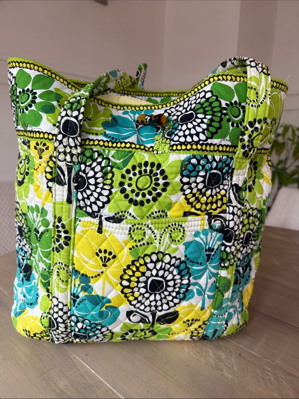 Vera Bradley Quilted Floral Tote Bag in Lime Green & Teal